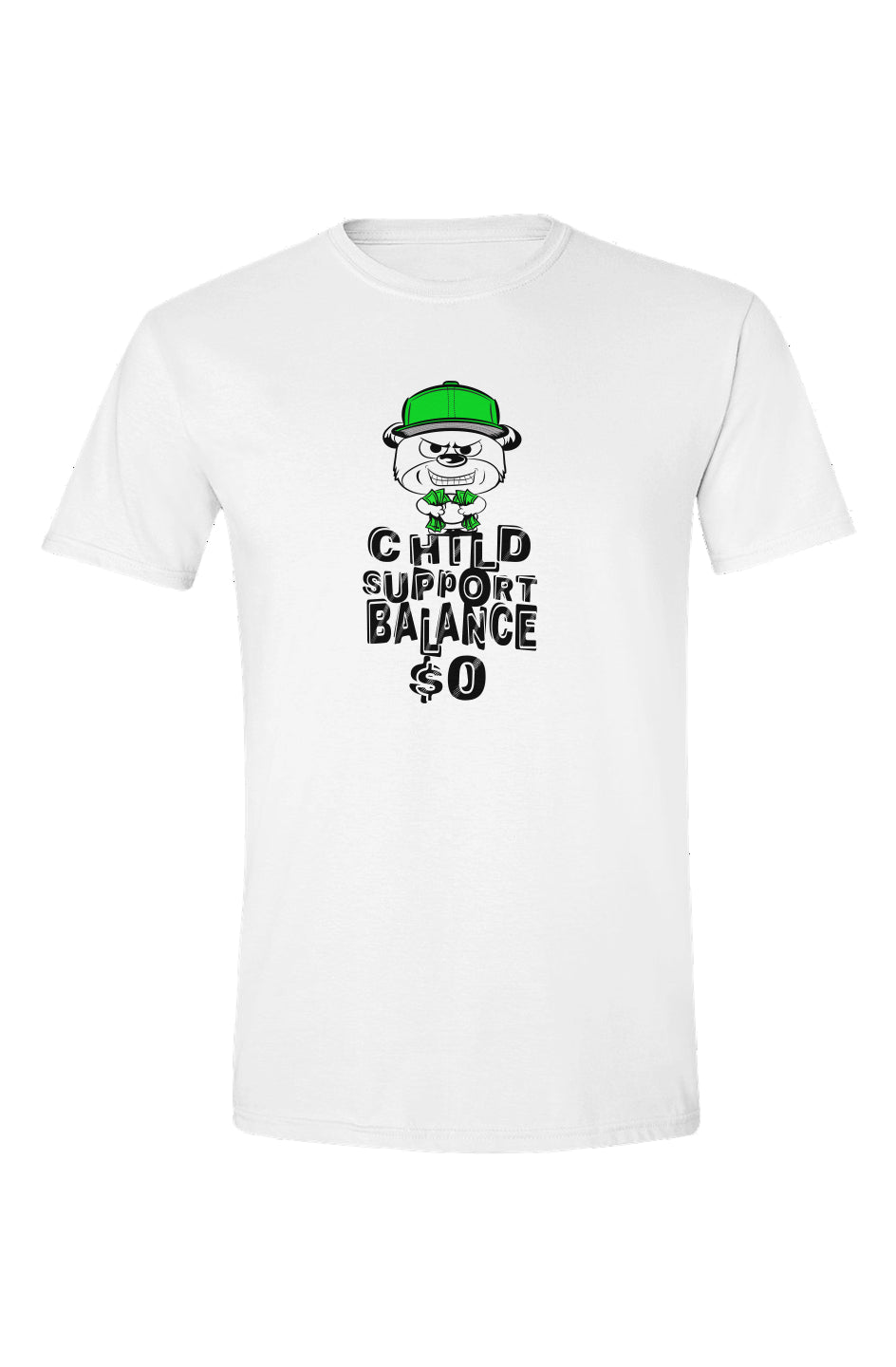 White tee; green