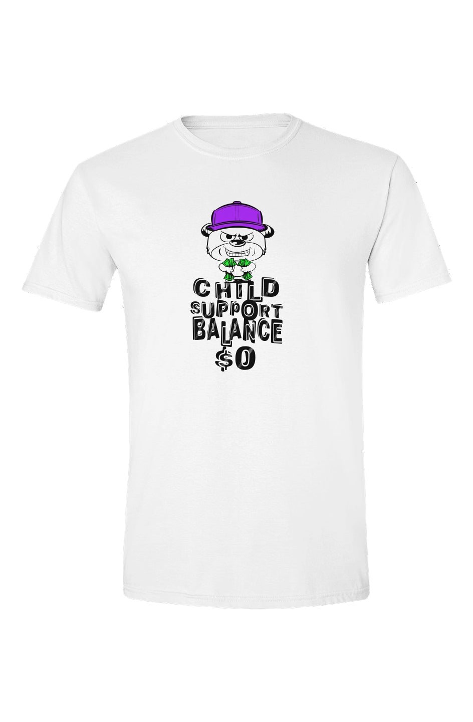 White tee; Purple