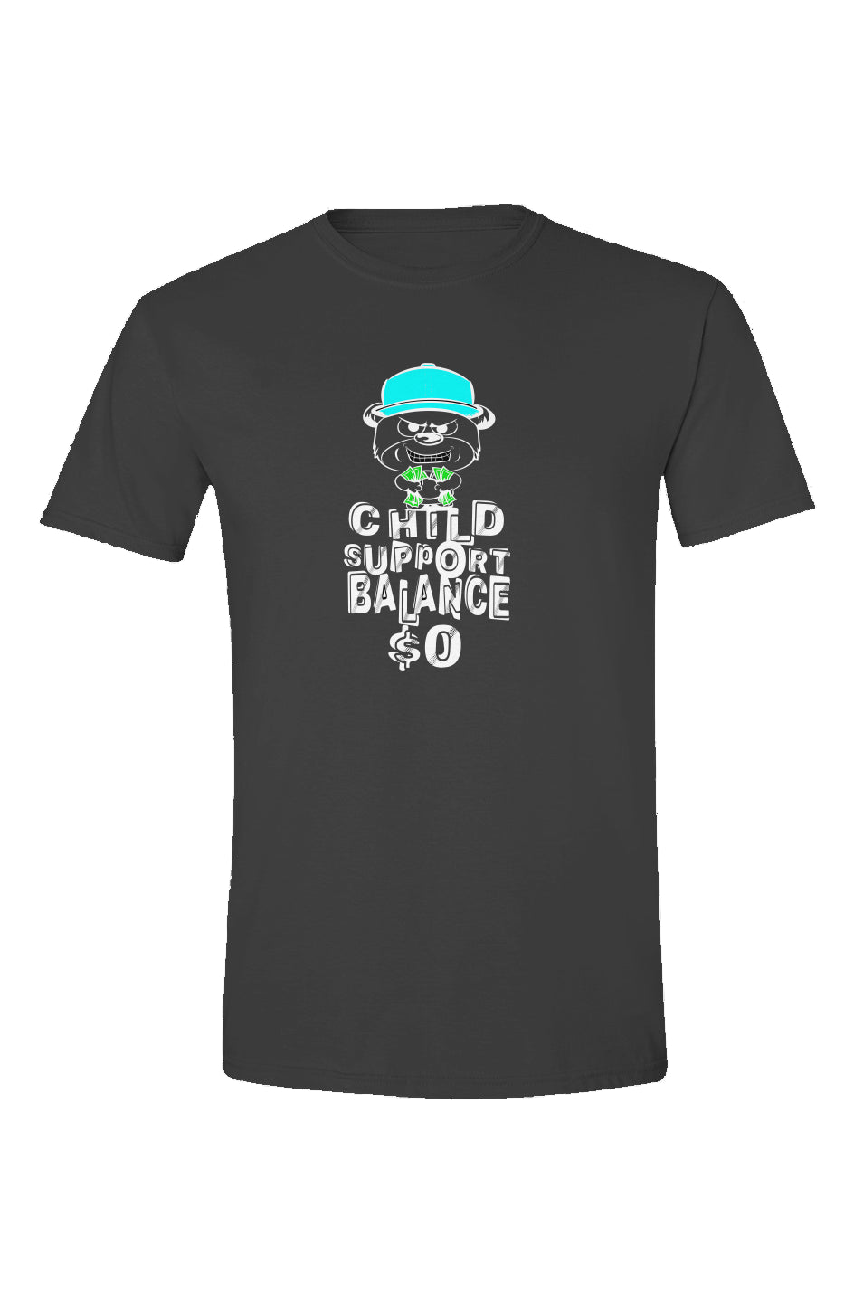 Black tee; cyan