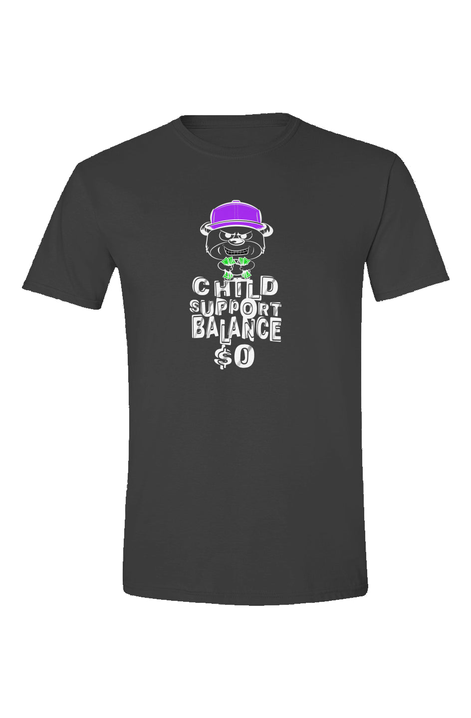 Black tee; purple