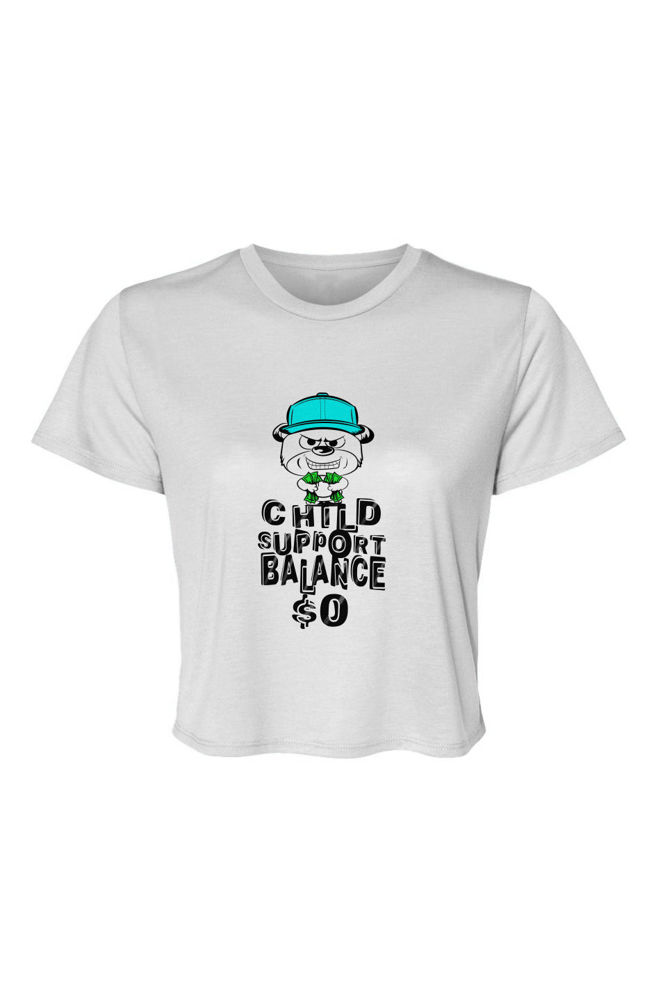 Women’s Flowy Cropped Tee; White; Cyan hat