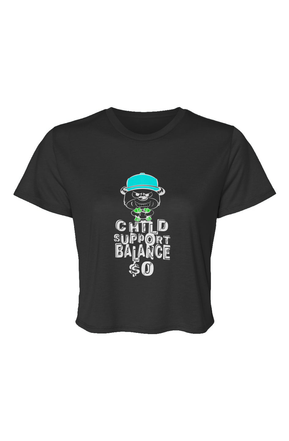Women’s Flowy Cropped Tee; Black; Cyan