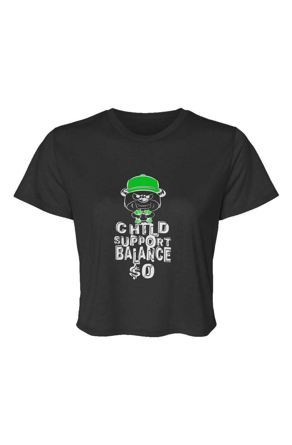 Women’s Flowy Cropped Tee; Black; Green