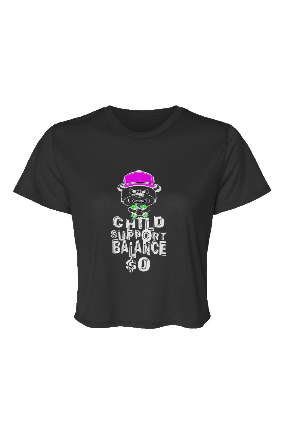 Women’s Flowy Cropped Tee; Black; Magenta
