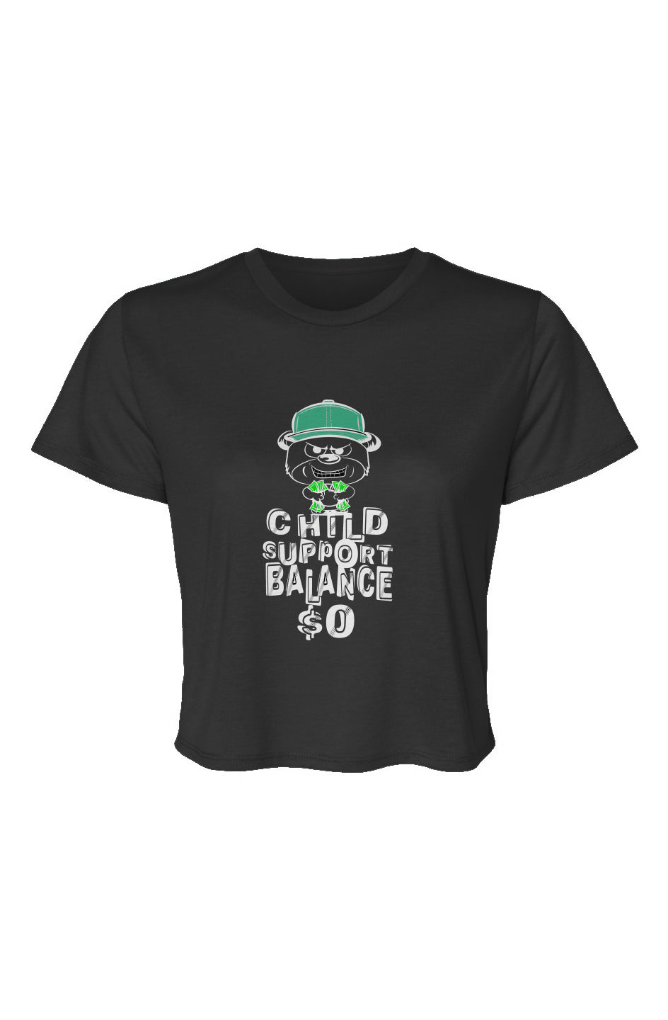 Women’s Flowy Cropped Tee; Black; Mint Green