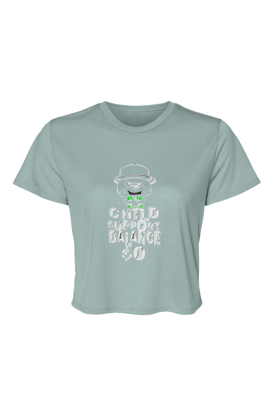 Women’s Flowy Cropped Tee; Dusty Blue; White