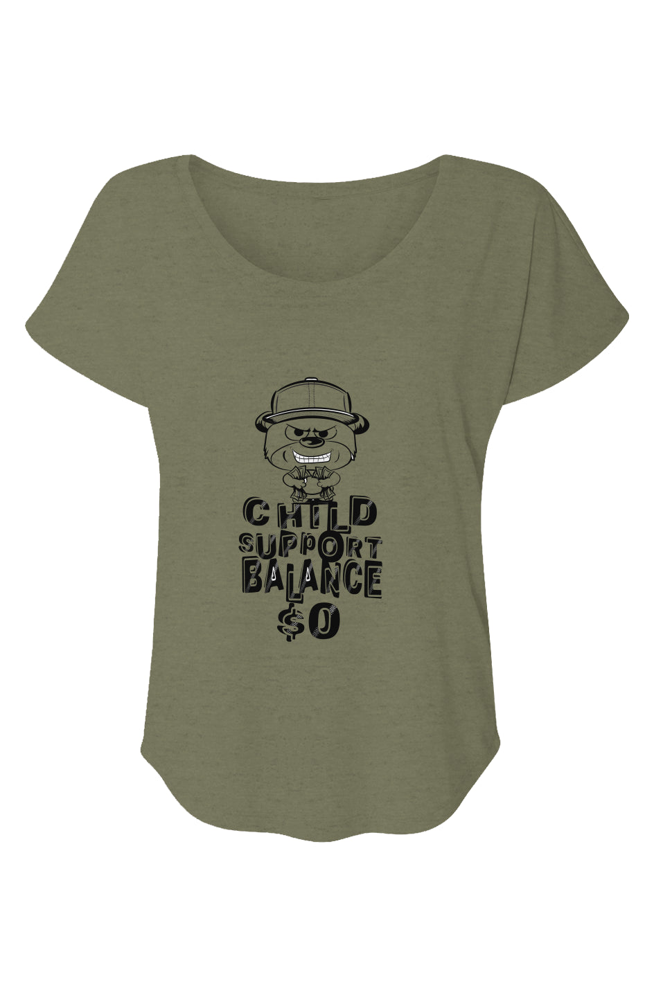 Women’s Triblend Short Sleeve Dolman; Military gre