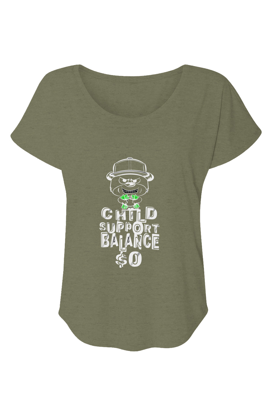 Women’s Triblend Short Sleeve Dolman; Military gre