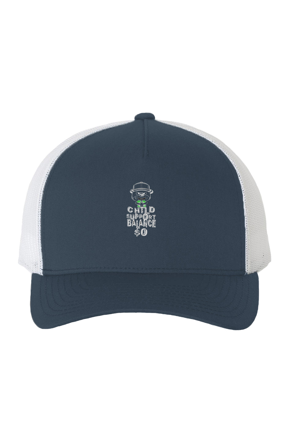 White Mesh Five-Panel Retro Trucker Cap; Navy
