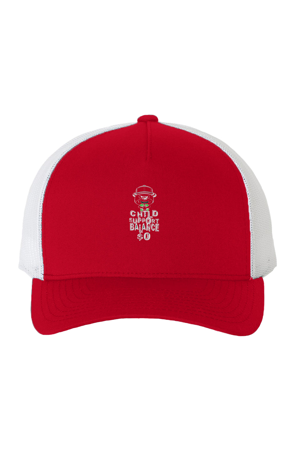 White Mesh Five-Panel Retro Trucker Cap; Red