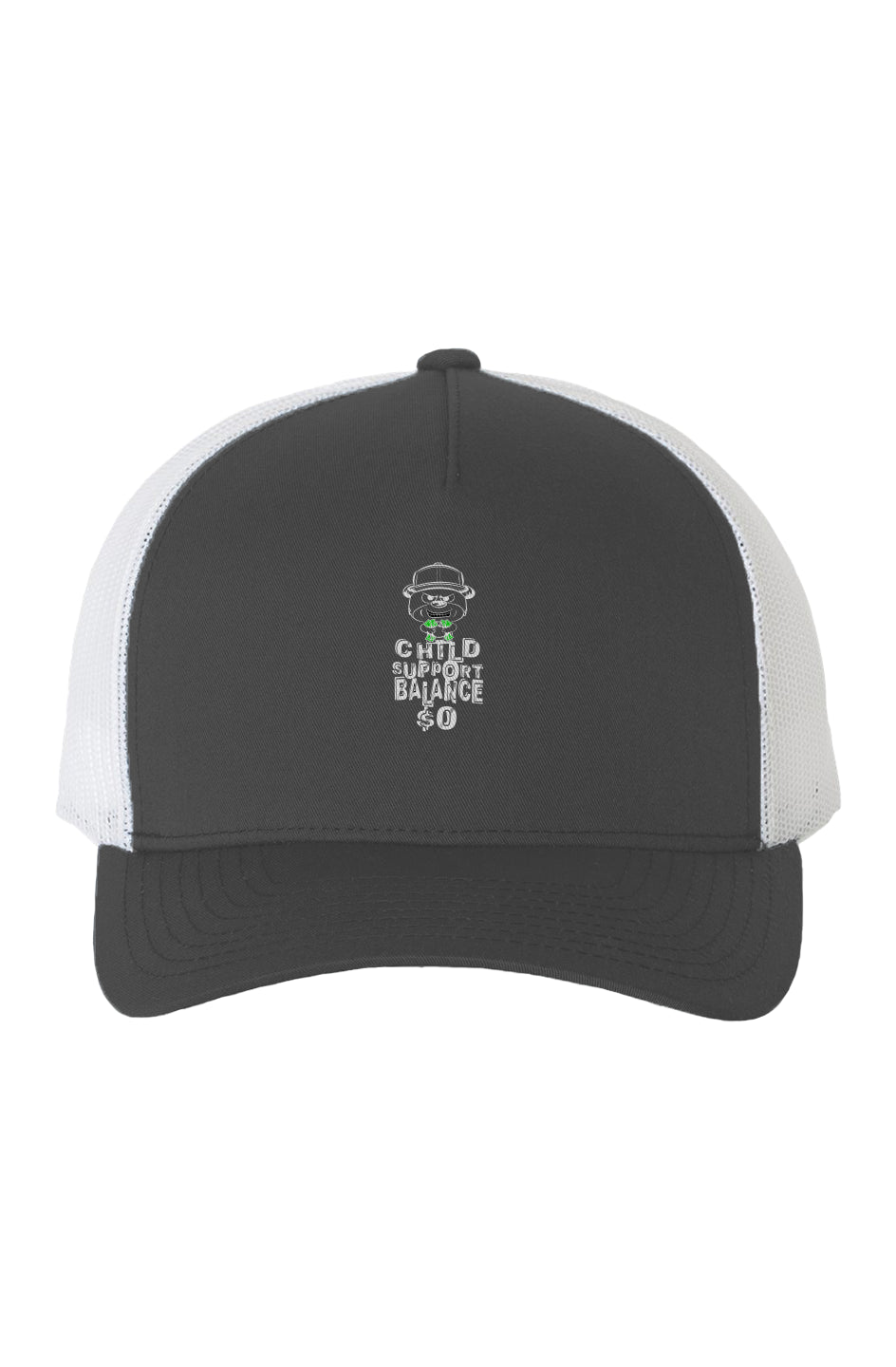 White Mesh Five-Panel Retro Trucker Cap; Charcoal