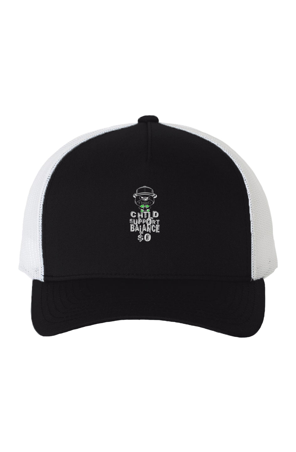White Mesh Five-Panel Retro Trucker Cap; Black