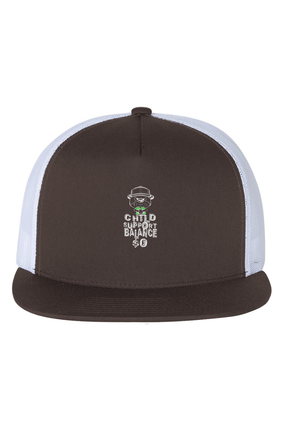 White Mesh Five-Panel Trucker Cap; Brown