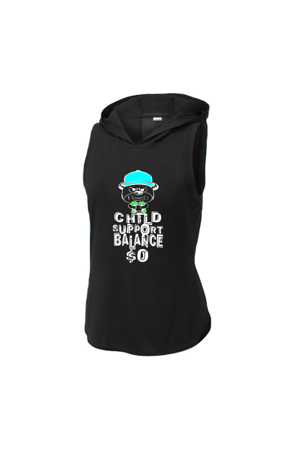 Black/ Black Triad Solid Hoodie Tank; Cyan