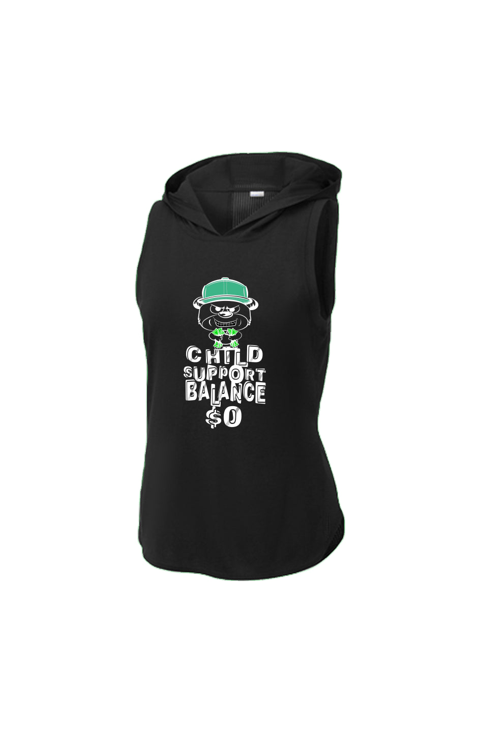Women's Black/ Black Triad Solid Hoodie Tank; Mint