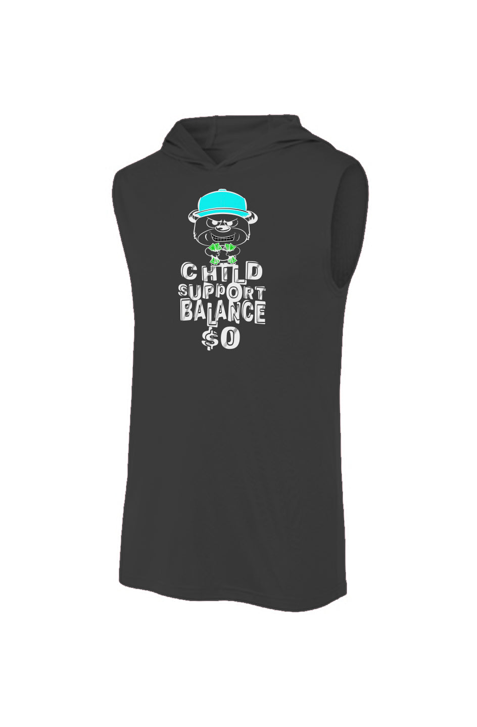 Sport-Tek Sleeveless Black Hoodie; Cyan