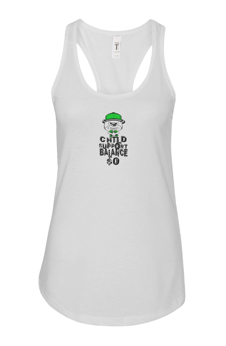 Women's: Racerback Tank; White; green