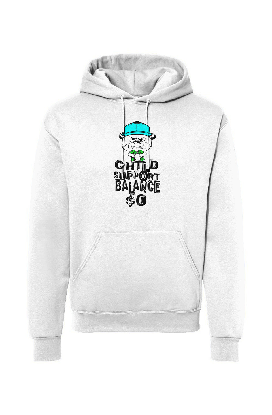 White hoodie pullover; Cyan